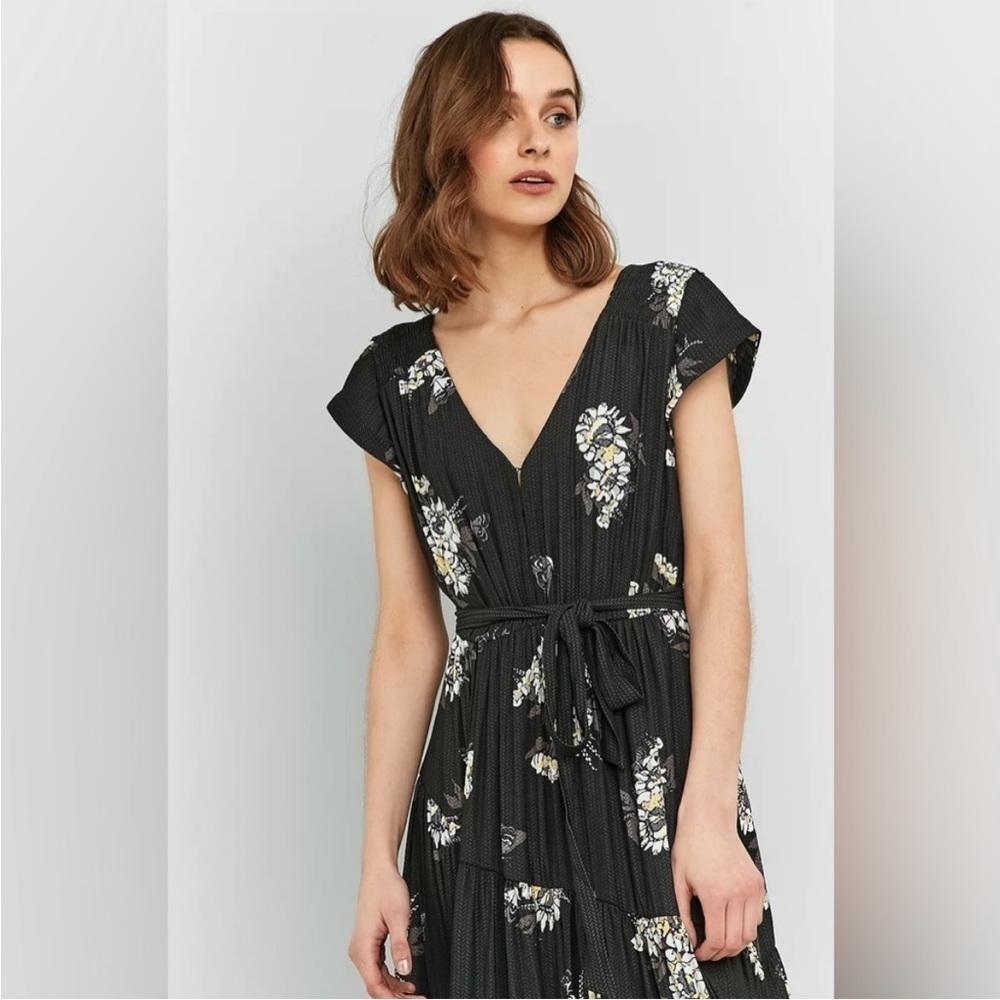 Free People All I Got Midi Maxi Dress Tiered Deep V Floral Boho Sz 0 - Picture 2 of 16